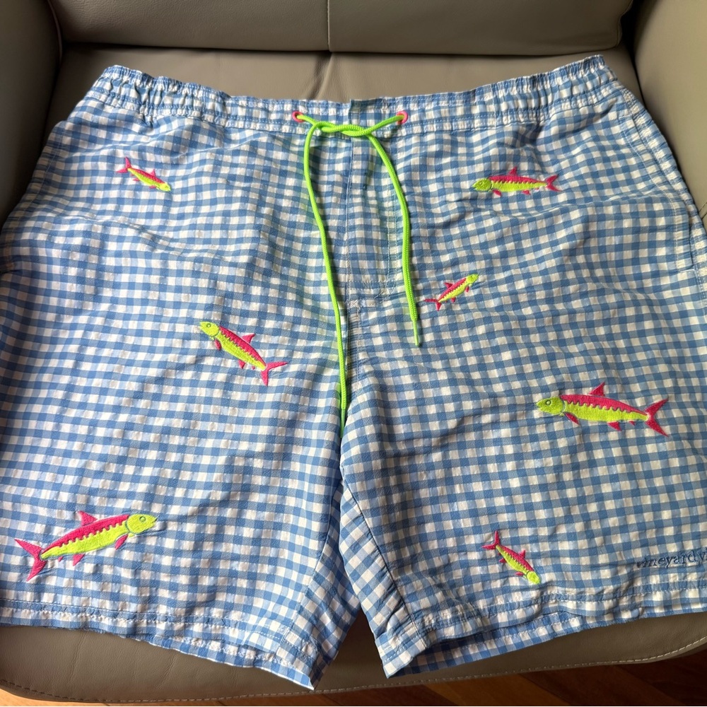 Vineyard Vines Blue Checkered Swim Shorts - Size L